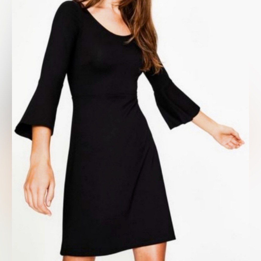 Boden 3/4 Bell Sleeve Miriam A-line Jersey Tunic Mini Dress in Black